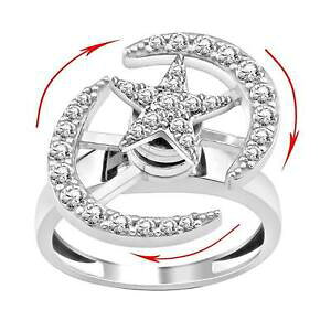 �y���������z�W���G���[�E�A�N�Z�T���[ �V���o�[�_���X�X�s�i�[�X�s�j���O�����O���[���X�^�[�z���C�g�W���R��women ladymotion 925 silver dancing spinner spinning ring moonstar white zircon