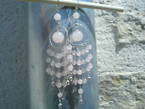 yzWG[EANZT[ sNNH[cVo[CObelles et longues boucles doreilles en argent quartz rose