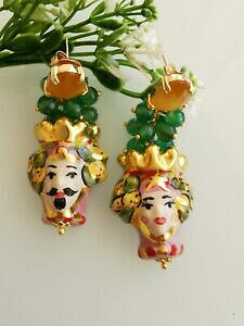 yzWG[EANZT[ IbL[jZ~bNXfBJ^W[lAK^FfGNH[]orecchini ceramica di caltagirone, agata verde e quarzo
