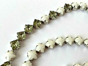 yzWG[EANZT[ Be[WRA[ktFuCXg[O[XNGAcollier vintage neuf verre blanc opaque amp; strass vert carre 40cm