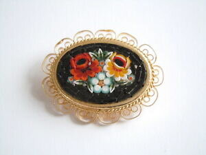 yzWG[EANZT[ ~tBI[}CNUCNI[oKXXCXmillefiori micro mosaique ovale verre broche suisse 12,8 g4,1 x 3,2 cm