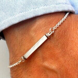 yzWG[EANZT[ X^[OVo[uXbgN`F[Jt925 sterling silver rectangle name tag dog id bracelet link chain cuff men women