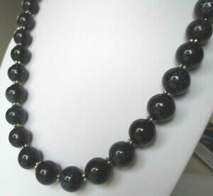 yzWG[EANZT[ KXr[YXpR[Be[WlbNXcollier de perles de verre bleu nuit pailletees bijou vintage 380