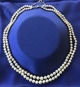 �y���������z�W���G���[�E�A�N�Z�T���[ �R���A�[�r�[�Y�`�F�[��collier ancien 2 rangees de perles, fermoir et chainette de securite