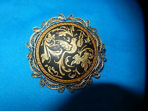 yzWG[EANZT[ sh[gt@V[Be[Wancienne broche dore tolede filigrane oiseau fond noir bijoux fantaisie vintage