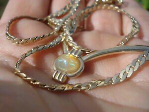 yzWG[EANZT[ |CRIp[v[glbNXtres joli et fin collier en plaque or poinconne et opale