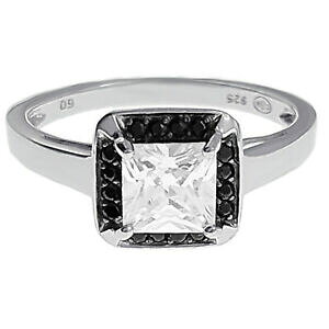 �y���������z�W���G���[�E�A�N�Z�T���[ �A�[�W�F���g�W���R�j�E���T�C�Ybague femme en argent rhodie et zirconium blancs et noirs taille 50 dispo