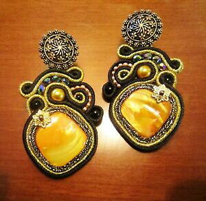 yzWG[EANZT[ IbL[jBe[WIlR}hyMrMbeAA[eBW[i[orecchini vintage oro nero, con madreperla, lunghi bigiotteria artigiana