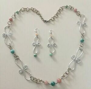 yzWG[EANZT[ J[COA~jENH[c[YWXycollier et boucles doreilles la aluminium longue 80 cm avec quartz rose jaspe
