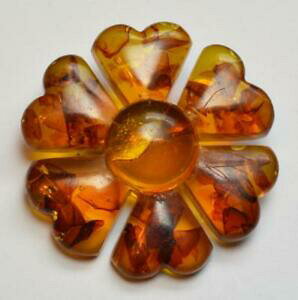 yzWG[EANZT[ Be[WeXgAo[nh|u[`vintage testee ambre main sculpte poli fleur forme broche