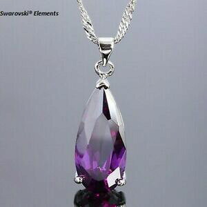 yzWG[EANZT[ XtXL[`F[lbNXRGcoCIbgAeBXecollier chaine pendentif larme swarovskiRelements violet amethyste top qualite