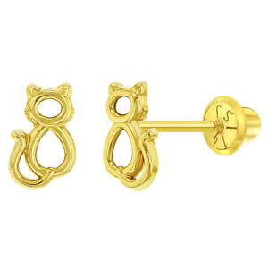 yzWG[EANZT[ lWCO14k or jaune petit chaton boucles doreilles a vis arriere pour enfants filles