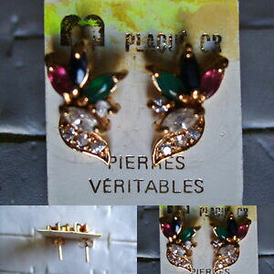 yzWG[EANZT[ S[hbLCOr[r[Tt@CAGhWRjEboucles doreilles percees plaque or fleur rubis saphir emeraude zirconiums