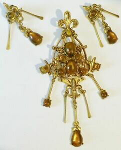 �y���������z�W���G���[�E�A�N�Z�T���[ ���B���e�[�W�W���G���[�A�[���f�R�J���[�u���[�`�N���b�v�V�g����belle parure bijou vintage rare art deco couleur or broche bo clip citrine 5186