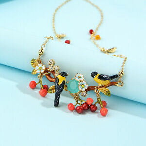 �y���������z�W���G���[�E�A�N�Z�T���[ �J���[�`�F���[�u�����`collier email deux oiseau branche cerisier rouge fleur blanc bleu artisan l7
