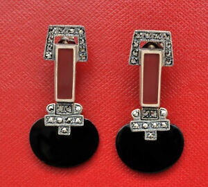 yzWG[EANZT[ IbL[jyfeBfJAWFgX}gb\GIjcForecchini pendenti deco argento smalto rosso e onice