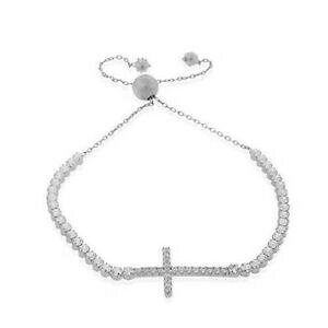 yzWG[EANZT[ Vo[}bVtzCgNXAWX^u`F[uXbg925 argent massif blanc transparent cz religieux croix reglable bracelet chaine