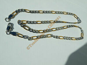 yzWG[EANZT[ `FCRA[CtBKVo[fIS[hXeXX`[chaine collier 56 cm maille figaro 13 duo argente et or acier inoxydable 5 mm
