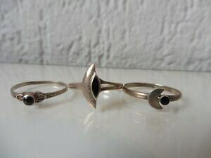 yzWG[EANZT[ OVo[3 belle, vieux anneaux __ 925 argent __ avec onyx _