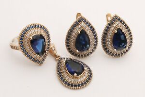 【送料無料】ジュエリー・アクセサリー トルコジュエリースモールドロップサファイアトパーズスターリングシルバージュエリーセットturkish jewelry small drop sapphire topaz 925 sterling silver jewelry setのサムネイル