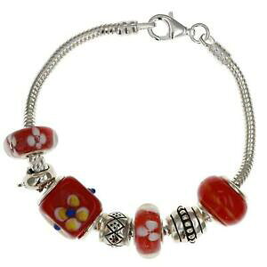 yzWG[EANZT[ gbNp[Vo[X^[Obht[Yp[uXbgtoc perles argent sterling rouge fleurs perle bracelet
