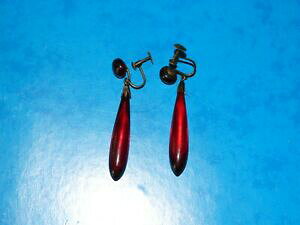 【送料無料】ジュエリー・アクセサリー オールドアールデコレッドベークライトドロップイヤリングancienne boucle doreilles art deco goutte en bakelite rouge