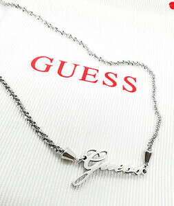 yzWG[EANZT[ Z^[uAgW[W[X`[lbNXcollier guess en acier jersey brillante avec ecrit guess au centre cadeau femme