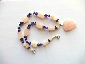 yzWG[EANZT[ NH[c[YlbNXAWXg\bhVo[collier quartz rose amethyste 46,5cm argent massif