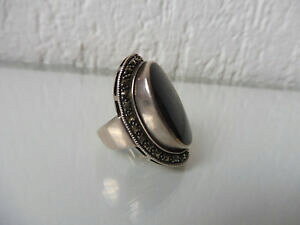 yzWG[EANZT[ TCYOVo[IjbNX}NXTCgbelle, vieux, taille xxl anneau __ 925 argent __ avec onix et markassite __