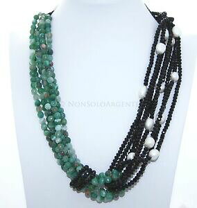 yzWG[EANZT[ R[ihitBAK^uWA[iFf}[NX^lyi`collana donna 34 fili agata brasiliana verde mare cristallo nero perle naturali