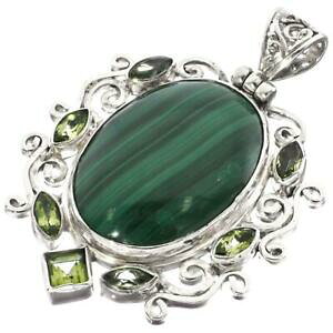 �y���������z�W���G���[�E�A�N�Z�T���[ �t�B���O���[�y���p�e�y�����b�g�}�b�V�u�V���o�[�y���_���g63cm filigrane malachite peridot gemmes epais 925 pendentif argent massif
