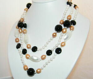 �y���������z�W���G���[�E�A�N�Z�T���[ �R���[�i�����M�b�V�}�I�j�Z�y���R���e�B���@�[�e�R���L���A�i�`�������K�����c�B�Acollana lunghissima onice perle coltivate conchiglia naturali 157 cm garanzia