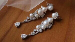 �y���������z�W���G���[�E�A�N�Z�T���[ �C�������O�V���o�[�W���R��natural pearl earrings , 925 silver , zircon, natural freshwater pearl