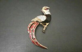 【送料無料】ジュエリー・アクセサリー ラインストーンブローチbroche ancienne oiseaux de paradis metal dore laque noir amp; rouge strass xxeme