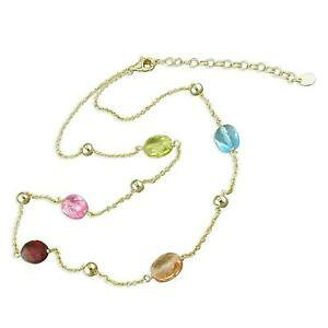 yzWG[EANZT[ Vo[S[flbNX}`J[I[oNX^`F[925 argent dore collier, 5 multi couleur ovale cristaux, 457cm chaine