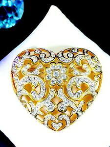 yzWG[EANZT[ WtFU[XtXL[NX^XgXI[v[Nn[gu[`joli plume swarovski 18k gp cristal strass filigrane ouvert travail coeur broche