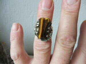 yzWG[EANZT[ }bVuOVo[EBY^CK[ACLVRVeBbelle, vieux, massive anneau, 925 argent avec oeil de tigre, mexico, signe