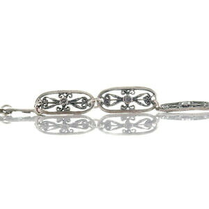 �y���������z�W���G���[�E�A�N�Z�T���[ �V���o�[�u���X���b�g�����o�[�I�u�����O�A�[���f�R�V�F�C�vantique filigranes bracelet en argent 925 membres oblong forme art deco a 1930