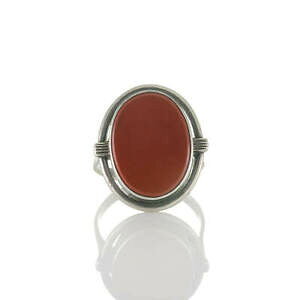 yzWG[EANZT[ Be[WI[oVo[ORii`v[govale vintage anneau en argent 835 avec plaque de naturel cornaline, um 1950