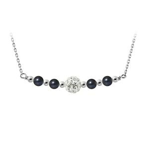 �y���������z�W���G���[�E�A�N�Z�T���[ �u���b�N�N���X�^���V���o�[�l�b�N���Xcollier perles de culture noires, cristal et argent 925