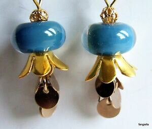 �y���������z�W���G���[�E�A�N�Z�T���[ �K���X�C�������O�u���[�`boucles doreilles bleu et dore en verre artisanal file au chalumeau par une art