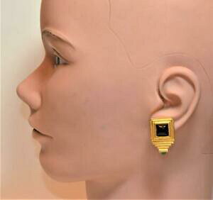 yzWG[EANZT[ Be[WS[fubNO[VFCvXNGANbp[COvintage dore noir vert forme carree a clipser boucles doreilles