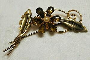 yzWG[EANZT[ @fS[hbLNX^y[ancien bijou broche fleur signe van dell plaque or 120 12 k cristal perle d6