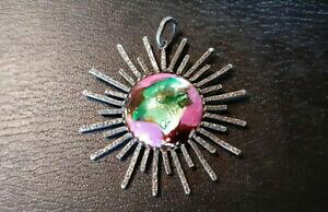 �y���������z�W���G���[�E�A�N�Z�T���[ �y���_���g�J�{�V�����G�i�����V���o�[���^�����B���e�[�Wpendentif soleil ancien cabochon emaux metal argente vintage annees 70 xxeme