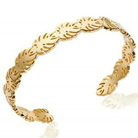 【送料無料】ジュエリー・アクセサリー メッキラッシュブレスレットbracelet jonc en plaque or avec feuilles tropicales