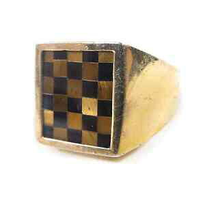 �y���������z�W���G���[�E�A�N�Z�T���[ ���j�[�N���B���e�[�W���b�L�S�[���h�X�^�[�����O�G�N�X�`�F�b�J�[�p�^�[���T�C�Y�����O�O����unique vintage plaque or sterling echiquier motif taille bague 95 5 g