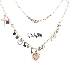 【送料無料】ジュエリー・アクセサリー コラーナクオーレサクロコンペルリーヌアルジェントロゼcollana cuore sacro con perline argento 925 rose
