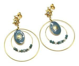 �y���������z�W���G���[�E�A�N�Z�T���[ �C�������O�T���T�[�N���S�[���f���X�`�[�����_��bo1772e boucles doreilles soleil cercles acier dore avec medaille email et