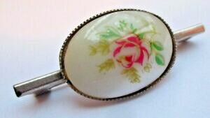 �y���������z�W���G���[�E�A�N�Z�T���[ �u���[�`�J�{�V�����o�[���B���e�[�Wbroche couleur argent barrette cabochon porcelaine fleurs bijou vintage 796