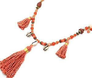 yzWG[EANZT[ TEXgTfXIW\eB[RA[p[OXcl2304f sautoir collier perles verre avec cauris et pompons torsades orange